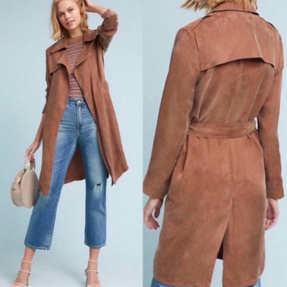 Anthropologie Brown Suede Trench Coat